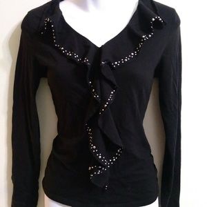 Black and silver studded ruffle goth witchy top